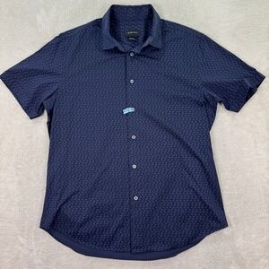 BUGATCHI Mens Large Navy Paisley Short Sleeve Button Down Shirt Comfort Stretch